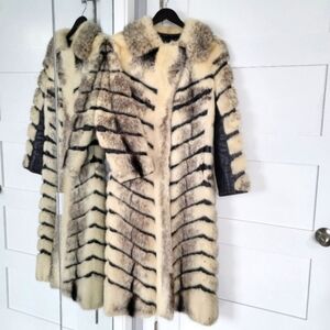 Vintage Genuine Mink and Leather Chevron Fur Coat